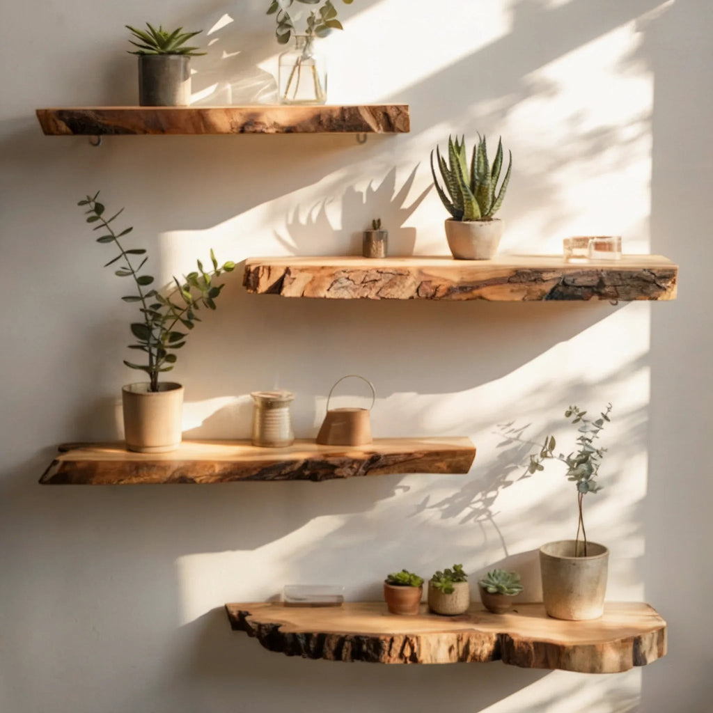 Live Edge Teak Root Floating Shelf – Rustic Wood for Plants, Books & Home Décor