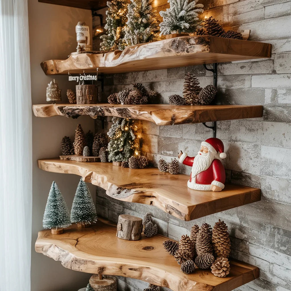 Floating Wall Shelf – Solid Wood Shelf for Living Room Organization & Christmas Gift