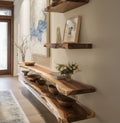 Handcrafted Live Edge Floating Shelf – Carved Wall-Mounted Wood Art