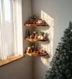 Rustic Live Edge Corner Floating Shelves – Handcrafted Solid Wood Wall Display