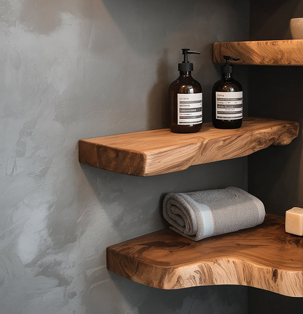 Live Edge Corner Floating Shelves – Handmade Solid Wood Wall Shelves