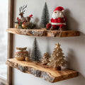 Rustic Live Edge Wooden Floating Shelves – Handmade Solid Wood Wall Shelf Set for Holiday Decor