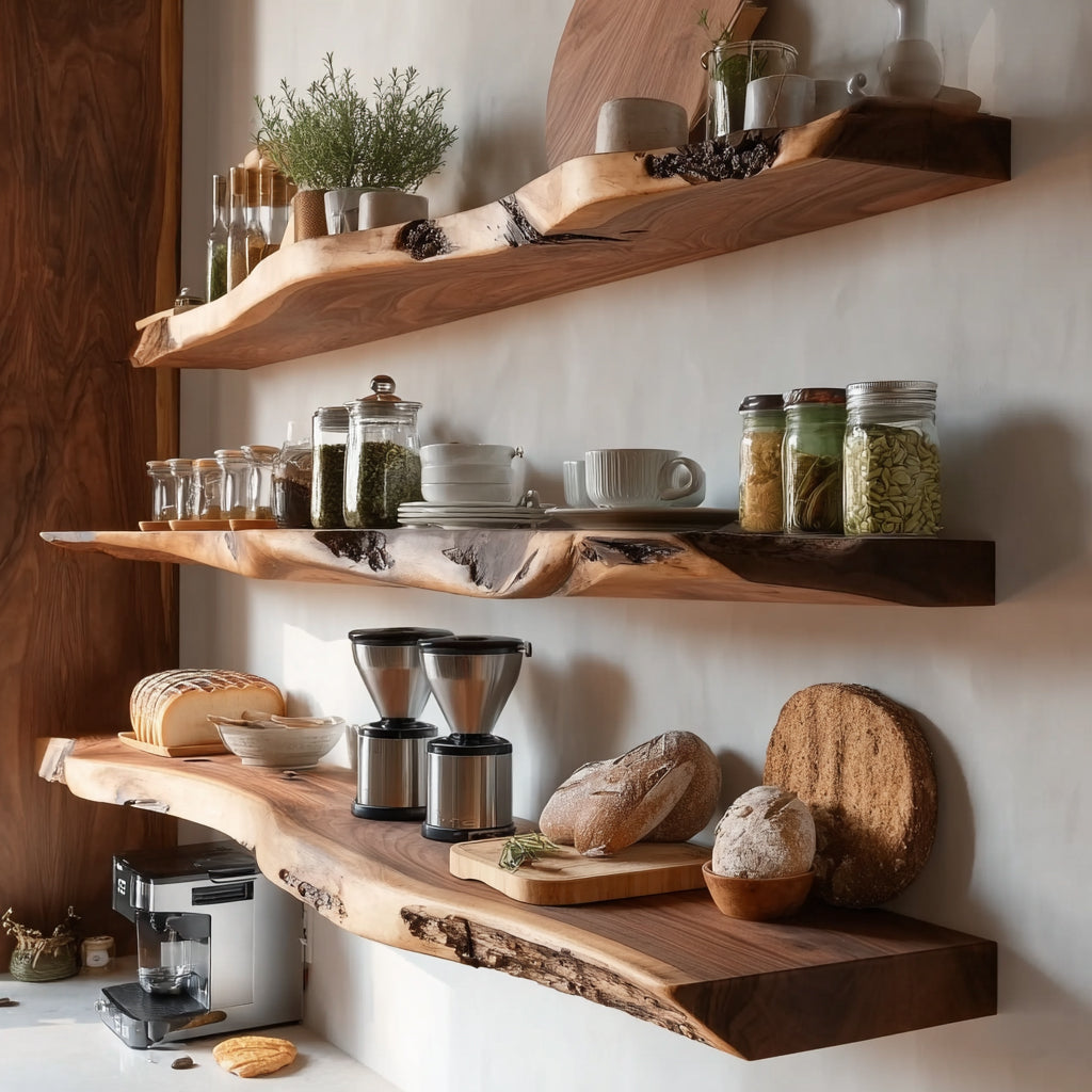 Rustic Live Edge Floating Wall Shelf – Solid Wood Home Decor