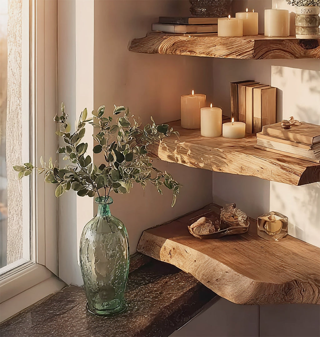 Handmade Wall Mounted Bracket Shelf – Farmhouse Live Edge Rustic Floating Corner Shelf