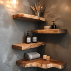 Live Edge Corner Floating Shelves – Handmade Solid Wood Wall Shelves