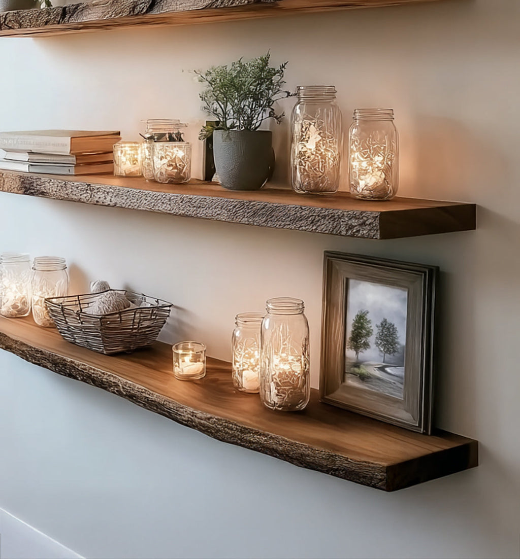 Handmade Live Edge Floating Shelves – Solid Wood Rustic Wall Display
