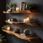 Handmade Live Edge Wooden Floating Shelves – Solid Wood Wall Shelf Set