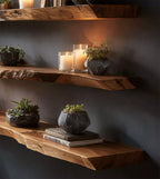 Handmade Live Edge Wooden Floating Shelves – Solid Wood Wall Shelf Set