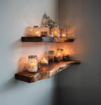 Floating Corner Wall Shelf – Live Edge Walnut Bookshelf for Décor & Housewarming Gift
