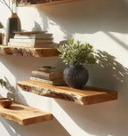 Handmade Live Edge Floating Shelves – Solid Wood Wall Shelf Set