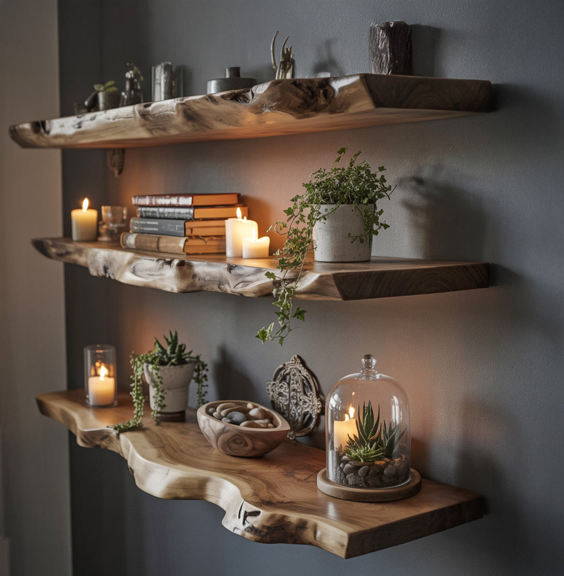 Handmade Live Edge Wood Shelf – Modern Floating Wall Storage Rack