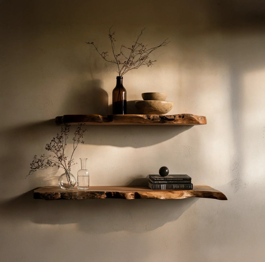 Handmade Christmas Live Edge Floating Shelf – Rustic Wooden Bookshelf & Holiday Décor