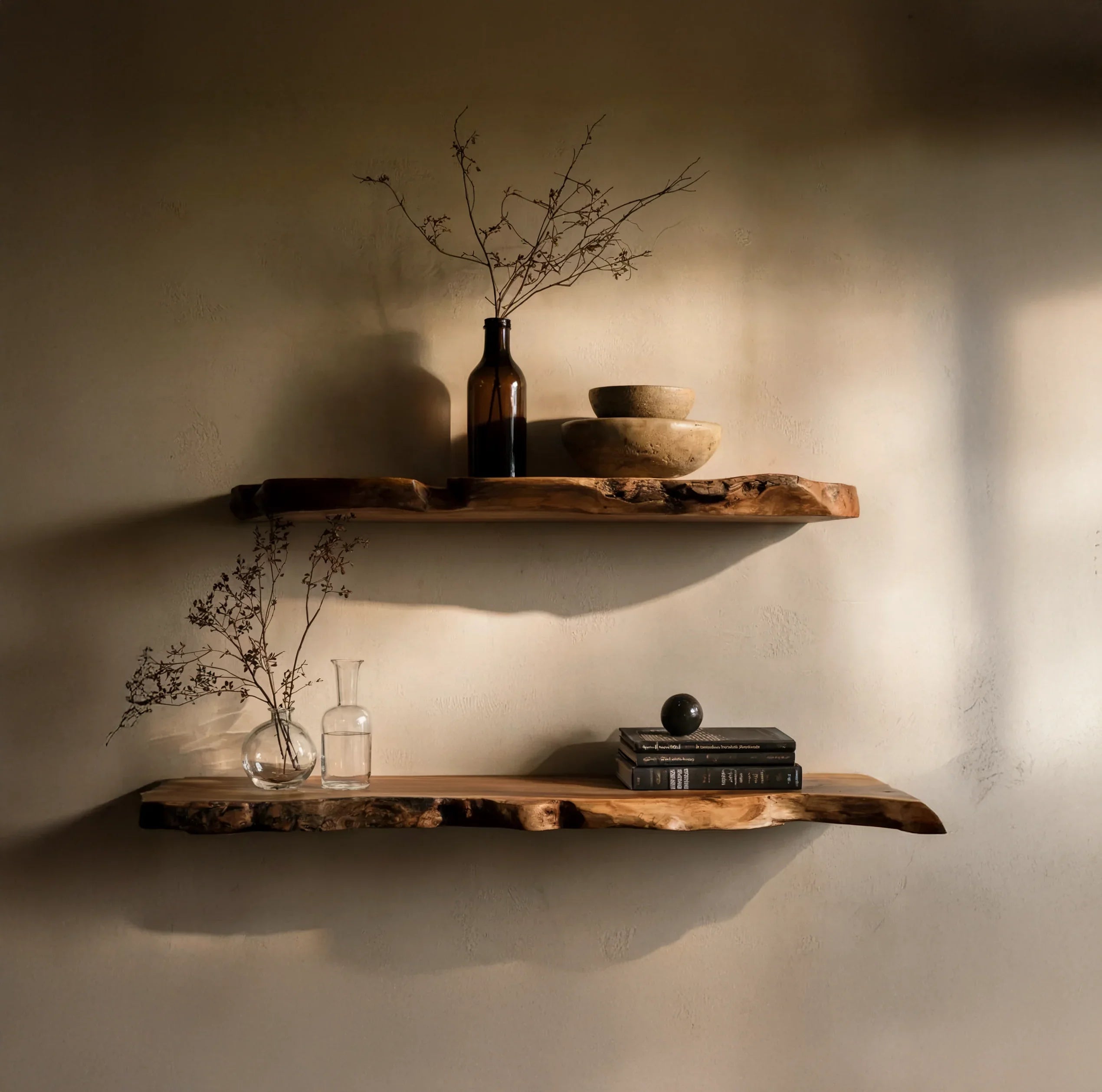 Handmade Christmas Live Edge Floating Shelf – Rustic Wooden Bookshelf & Holiday Décor