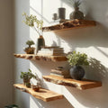 Handmade Live Edge Floating Shelves – Solid Wood Wall Shelf Set