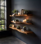 Handmade Live Edge Wooden Floating Shelves – Solid Wood Wall Shelf Set