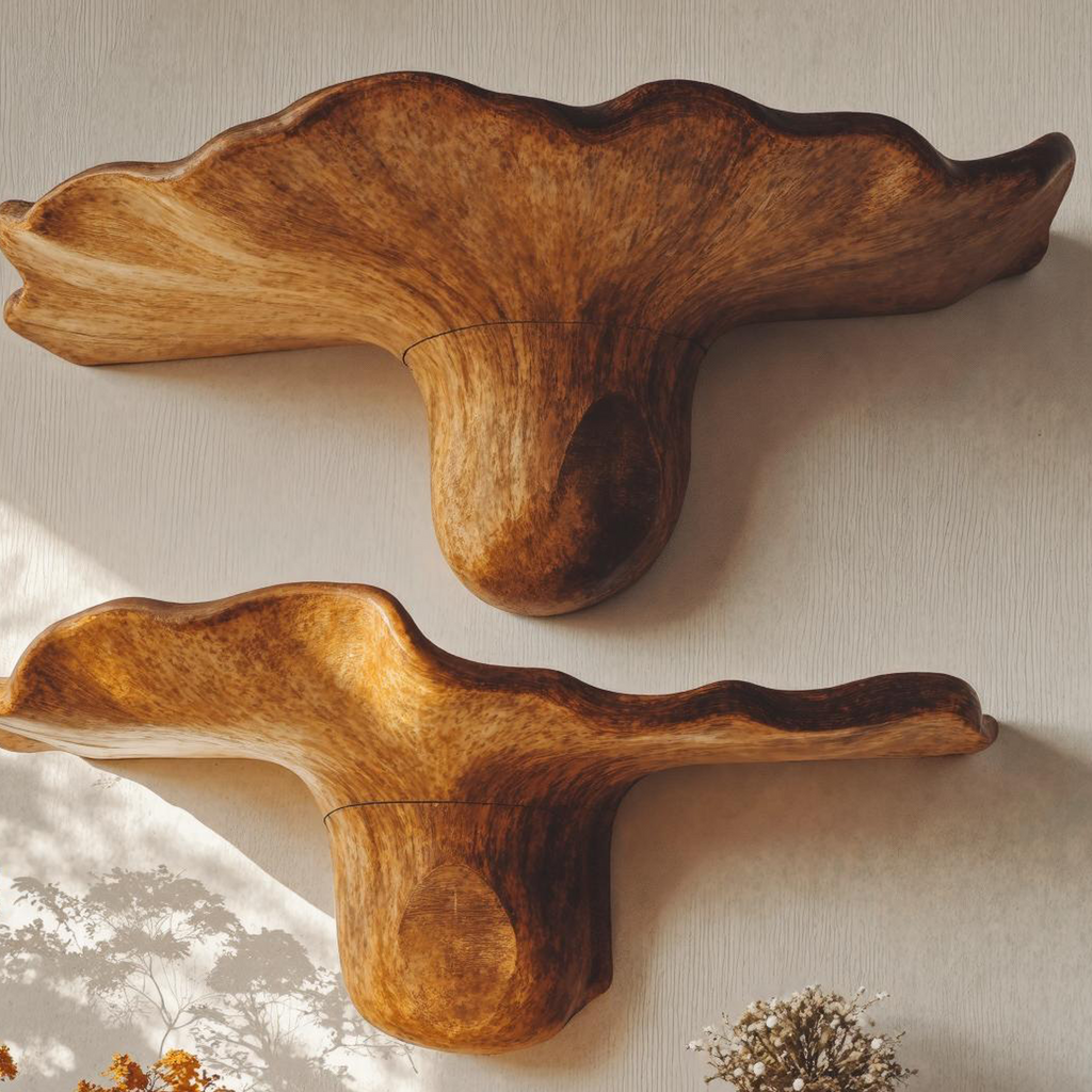 Handcrafted Mushroom Design Wood Shelf For Wall Art SILDTMR013