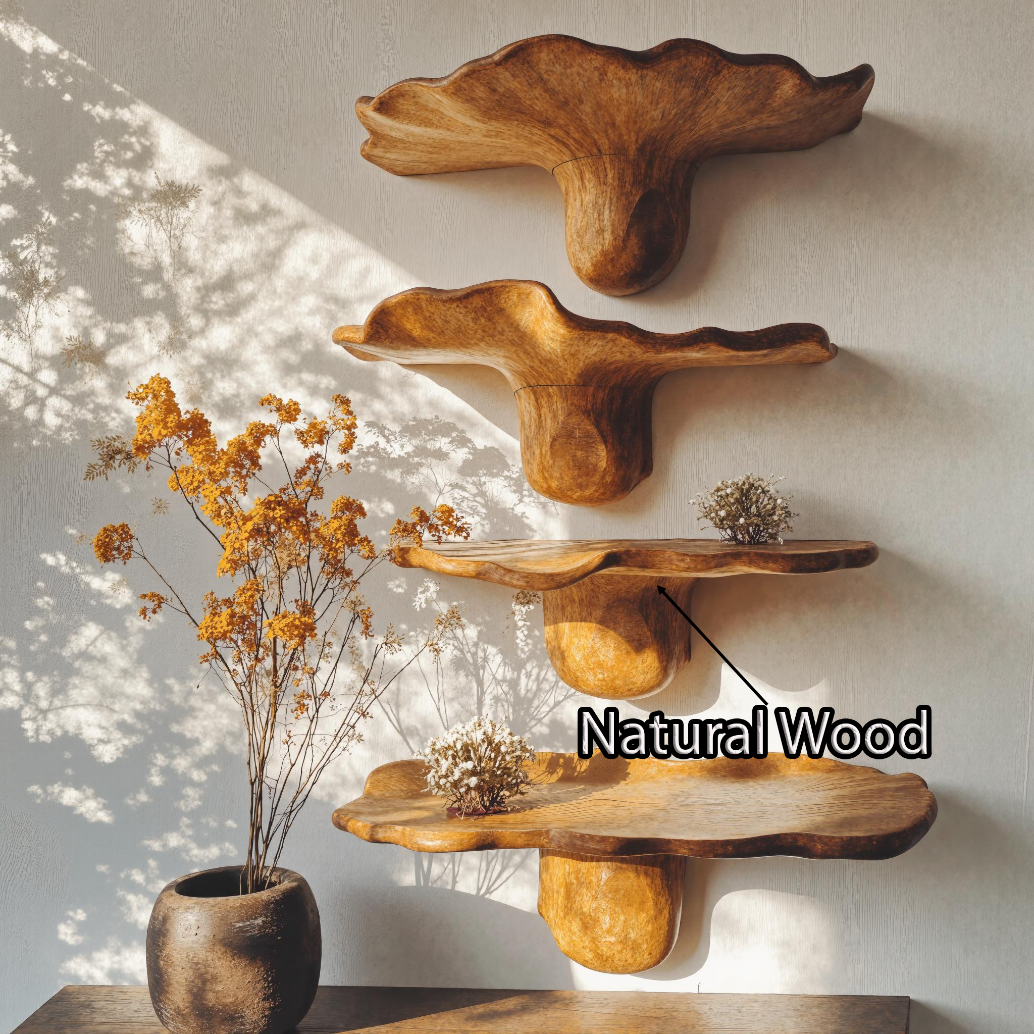 Handcrafted Mushroom Design Wood Shelf For Wall Art SILDTMR013