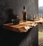 Handcrafted Live Edge Floating Bar Shelf – Rustic Solid Wood Wall Bar for Kitchen or Home