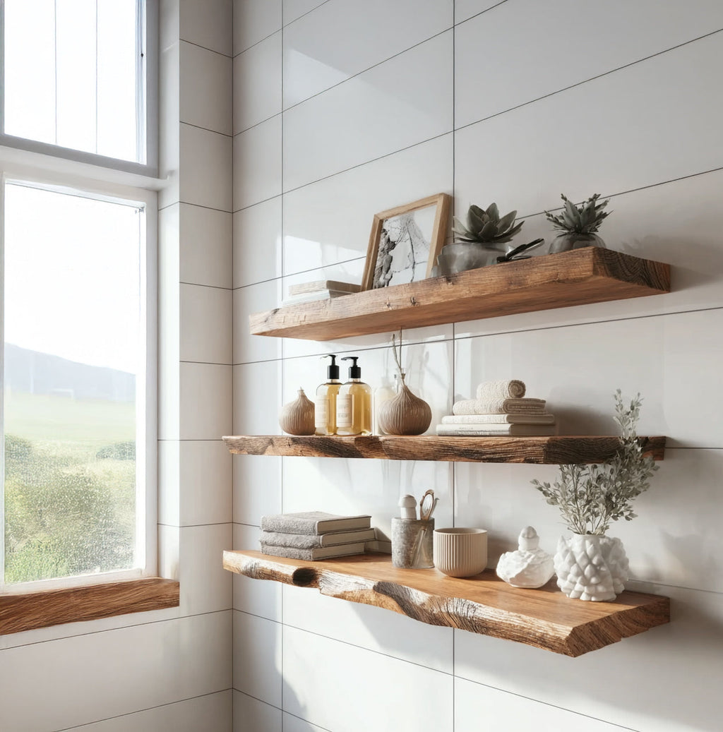 Live Edge Floating Shelves – Solid Wood Bathroom or Kitchen Wall Shelf Decor