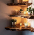 Live Edge Solid Wood Floating Corner Shelf – Handcrafted Driftwood Wall Shelf