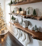 Christmas Live Edge Floating Shelves – Rustic Solid Wood Wall Decor